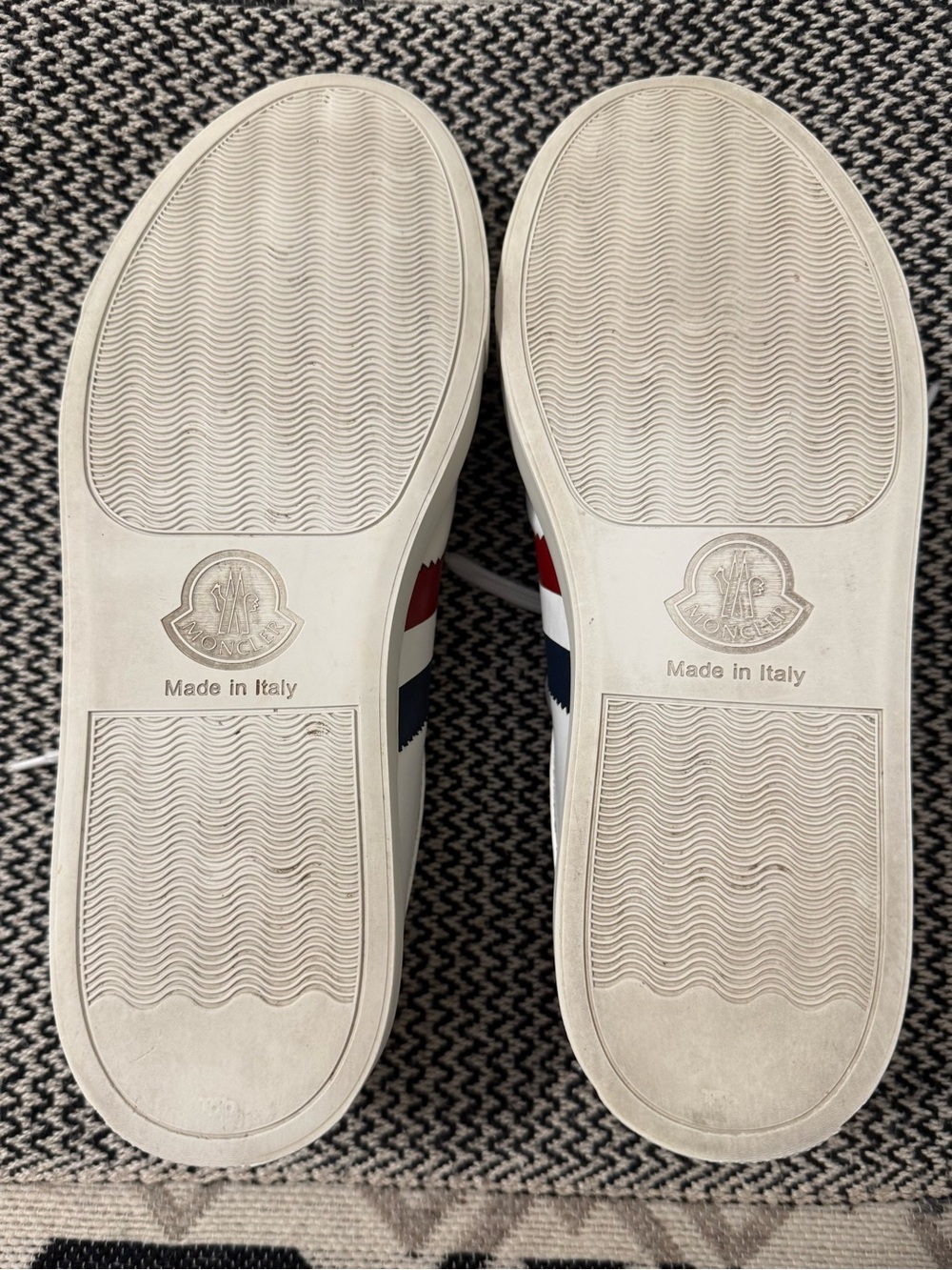 Moncler Ariel Low Top White Leather Sneakers with Red & Blue Accents - Picture 7 of 10